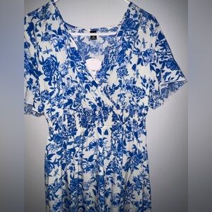 Blue and white floral midi dress